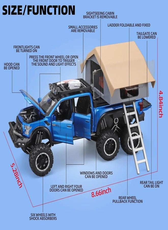 KENIRY Scale Exclusive Alloy Metal Pull Back Die-cast Car Model with Sound Light Mini Auto Toy for Kids Metal Model Toy Car with Sound and Light (1:24 Scale Fo-rd Raptor Motorhome-Blue) - Image 2